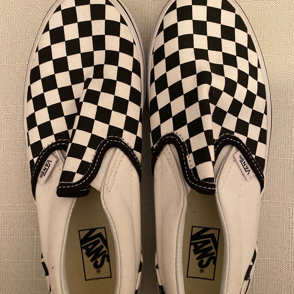 checkerboard slip on vans